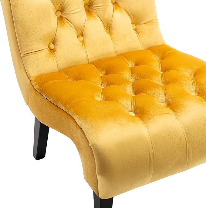 Yoluckea Modern Upholstered Accent Chair S-Shape Armless Lounge Chair for Bedroom Living Room Comfy Velvet Chaise Chairs with Button Tufted Back and Solid Wood Legs Mustard Yellow
