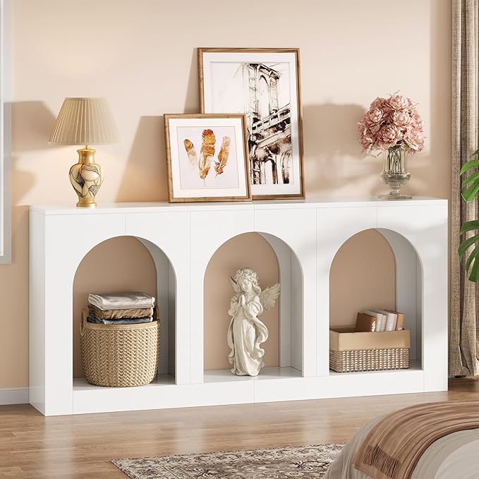 Tribesigns 70.9 White Console Table with Storage Wood Entryway Entry Table with 3 Arched Shelves for Foyer Hallway Living Room Behind Couch Sofa Narrow Long