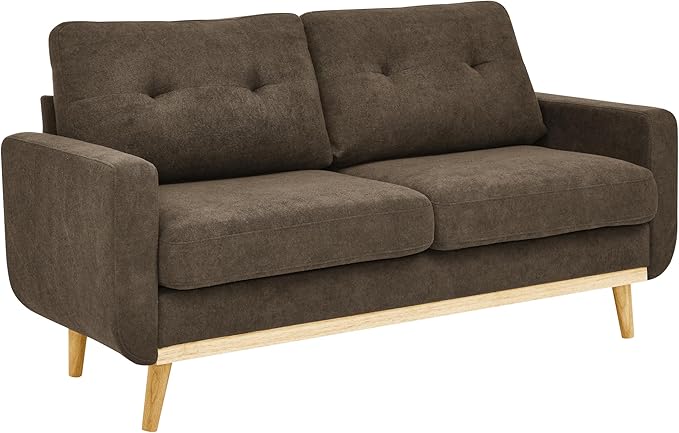 Brown 67 Loveseat Sofa Couches for Small Spaces Mid Century Love Seat Couches for Living Room Upholstered 2-Seater Small Couch for Bedroom ApartmentSolid Wood Legs Easy Assembly (Brown)