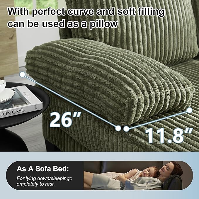 114 Cloud Couch Modular Sectional Sofa Convertible U-Shaped Couch with Double Chaise Lounge Corduroy Upholstery Sofa Double Cushions Deep Seat Sleeper Sofas Couches for Living Room Green