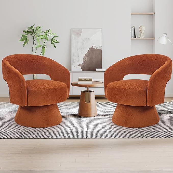 INZOY Swivel Barrel Chair Set of 2 Swivel Accent Chair with Thickened Soft Cushion Modern Chair with Velvet Comfy Round Accent Chair for Living Room Bedroom Orange