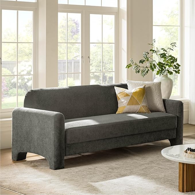 HULALA HOME 84 Modern Curved Sofa Comfy Chenille Couch with Wrapped Armrests 3 Seater Sofa for Living Room Easy to Assemble Grey