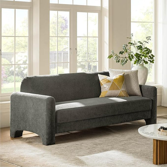 HULALA HOME 84 Modern Curved Sofa Comfy Chenille Couch with Wrapped Armrests 3 Seater Sofa for Living Room Easy to Assemble Grey
