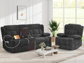 Recliner Sofa Set with 2+1 Pieces Fabric Manual Pull Tab Reclining Loveseat with Storage Console Single Recliner Chair for Living Room RV Grey