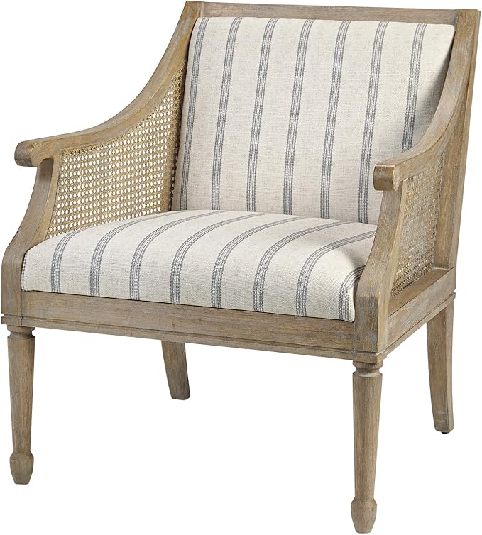 Martha Stewart Isla Accent Chairs for Living Room with Solid Wood Frame Cane Webbed Swoop Track Arms Turned Legs Farmhouse Coastal Cottage Deep Seating Lounge - Reclaimed Wood Beige