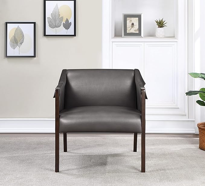 OSP Home Furnishings Parkfield Faux Leather Accent Chair with Sling Buckle Design and Solid Wood Frame Pewter