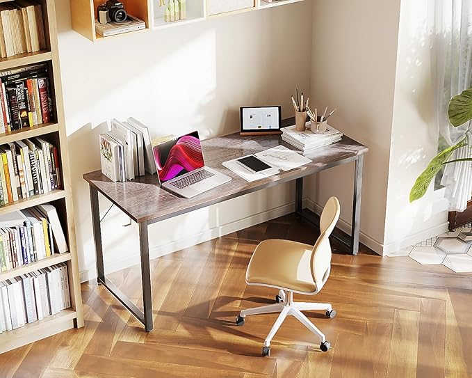 Casaottima 54 Inch Computer Desk for Home Office Study Writing Table for Small Spaces Simple Modern Desk with Headphone Hooks Grey Oak
