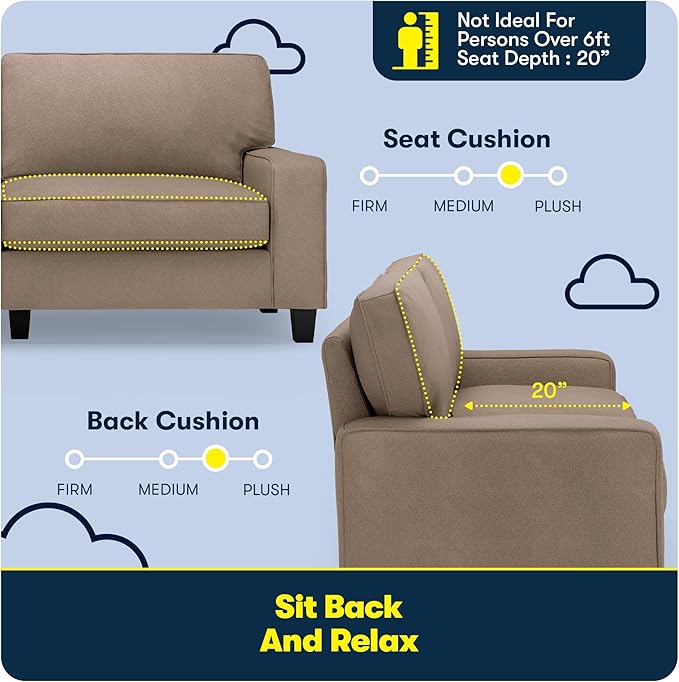 Serta Palisades 78 Track Arm Sofa Easy Care Polyester Soft Pillow Back Pocket Coil Seat Cushions Removable Covers Loveseat or Couch for Small Spaces Living Rooms or Bedrooms Tan