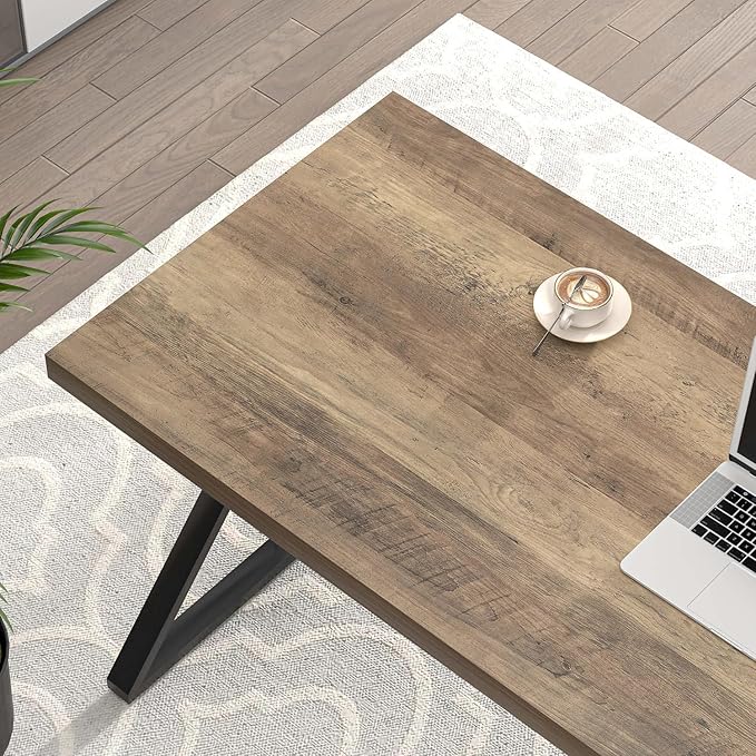 FOLUBAN Computer Desk Modern Home Office Desk Wood and Metal Study Writing Gaming Table for Bedroom Living Room Rustic Oak 53 Inch