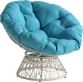OSP Home Furnishings Wicker Papasan Chair with 360-Degree Swivel Cream Frame with Blue Cushion