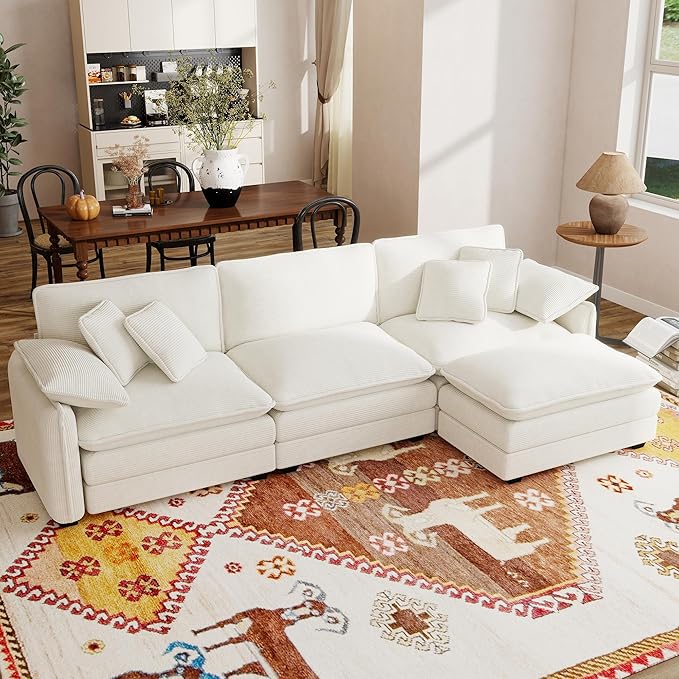 115 Sectional Couches for Living RoomModular L Shaped Sofa with ChaiseModern Sofa with Ottoman for ApartmentSmall Space(Beige3 Seats with Ottoman)