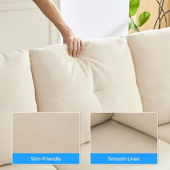 PUREMIND Sectional Home Sofa Living Room Modern U-Shaped Sofa Couches with Double Chaise Upholstered 4 Seater Sofa for Living Room Apartment Beige