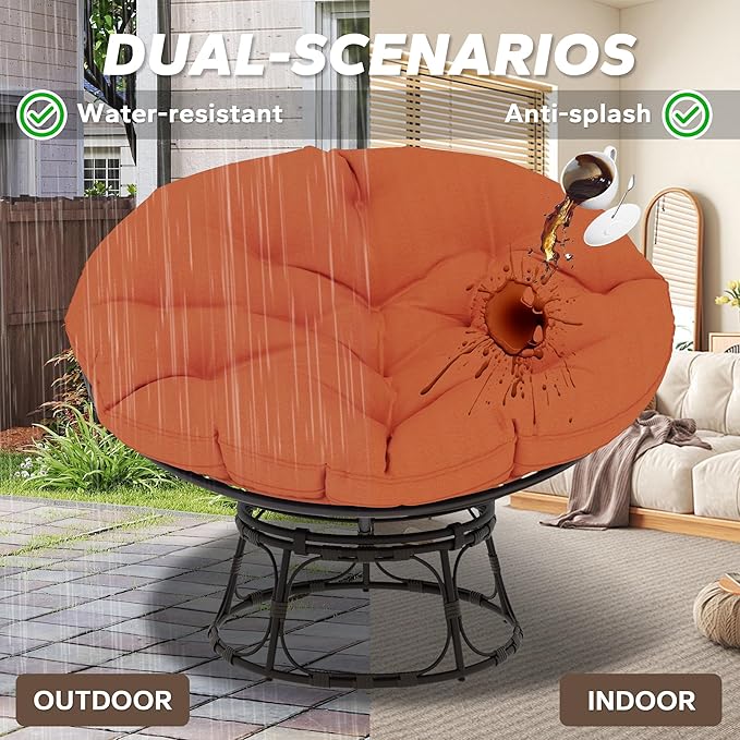 46'' Large Size Papasan Chair (Non-Swivel) with Cushion and Frame Round Lazy Chair for Living Room and Bedroom Orange