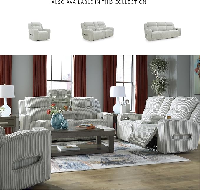 Signature Design by Ashley Broad Cove Casual LED Power Recliner with Adjustable Headrest Storage and USB Ports Light Gray