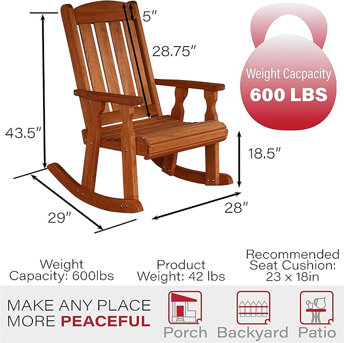 Amish Heavy Duty 600 Lb Mission Pressure Treated Rocking Chair (Cedar Stain)