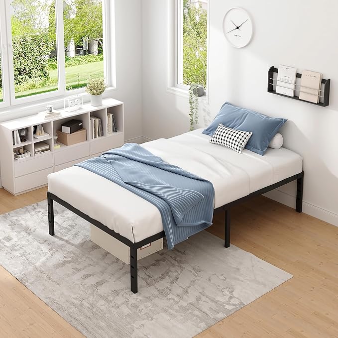 Metal Bed FrameTwin Size Bed Frame with Storage SpaceHeavy Duty Sturdy Mattress FoundationEasy AssemblyNo Box Spring Needed Black18 InchTwin