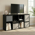 YESHOMY Modern TV Stand for Televisions up to 55 Inch Mid Century Entertainment Center with 8 Open Shelves for 32/43/50/55 Inchs TVs Media Console with Adjustable Shelves for Living Room Black