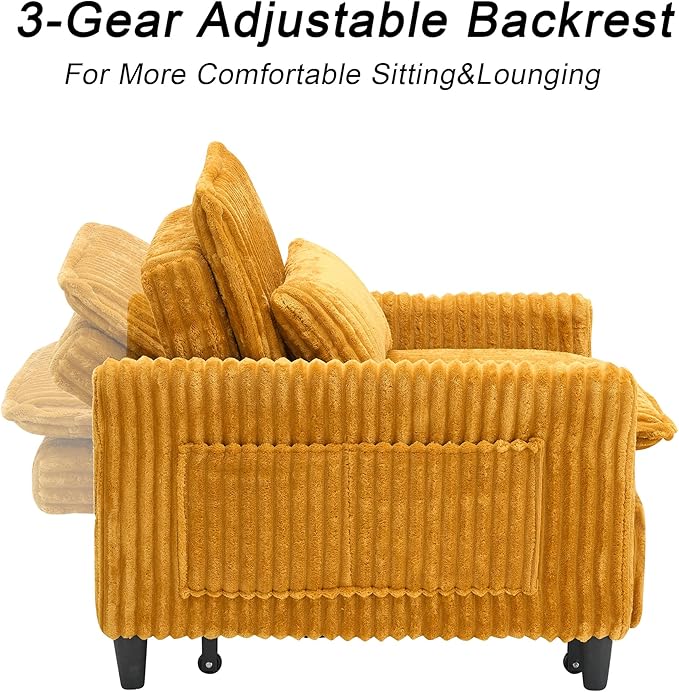 3-in-1 Convertible Sofa Chair BedPull Out Couch Single Sleeper Chair Bedwith Adjustable Backrest with Side Pockets Lounge Sofa for Living Room Bedroom Small Spaces (Yellow)