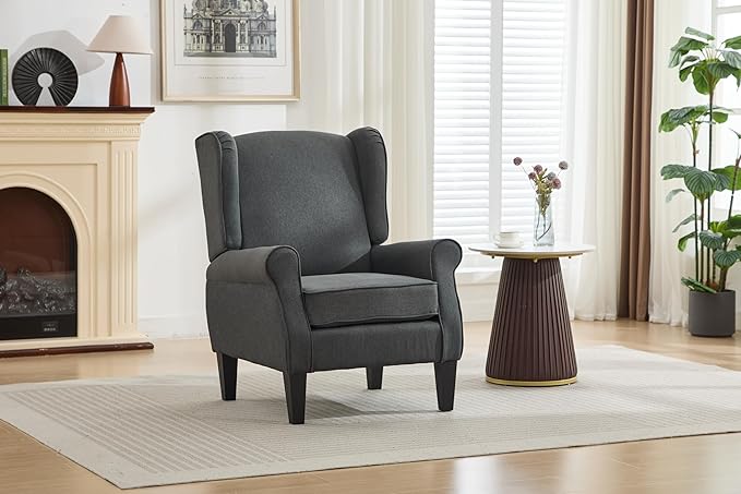 Dark Grey Accent Chairs Modern Living Room Single Wingback Sofachair Classic Bedroom High Back Reading Seats Bussiness Upholstered Arm Chairs for Office Guest Room