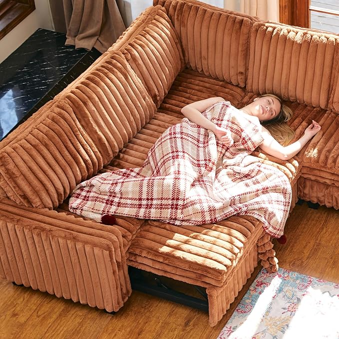 Belffin Corduroy Sleeper Sofa with Pull Out Bed Module Loveseat with Pullout Bed for Sectional Sofa Couch Brick Red Couch