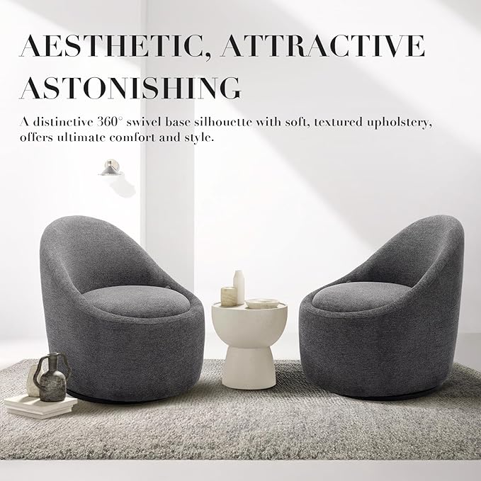 COLAMY Swivel Accent Chair Set of 2 360° Swivel Round Chair with Hidden Storage Modern Small Barrel Armchair for Living Room/Bedroom Darkgrey Textile Material