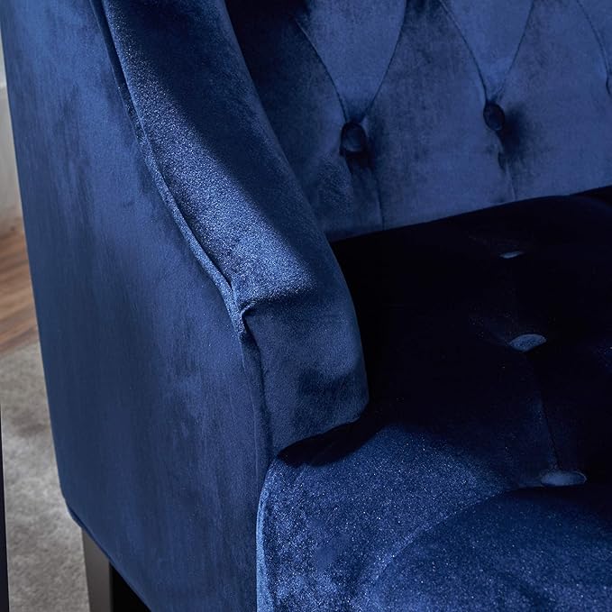 GDFStudio Modern Glam Tufted Velvet Wingback Loveseat Navy Blue and Dark Brown