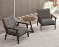 Modern Accent Chair with Wooden Table Upholstered Linen Fabric Leisure Side Chair with Arm Rest and Wooden Frame for Living Room Bedroom Reading (Gray)
