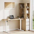 Electric Standing Desk with 3-Drawer Bookcase Adjustable Height Executive Desk Home Office Workstation with A Engineered Wood 1.18 Solid Desktop 71'' Corner Bookshelf White Walnut