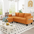 ZeeFu Convertible Sectional Sofa CouchClassic 3 Seat L-Shaped Sofa Set with Movable Ottoman Modern Orange Velvet Upholstered Small Sectional Sofa Couch for Small Space Apartment Living Room Office