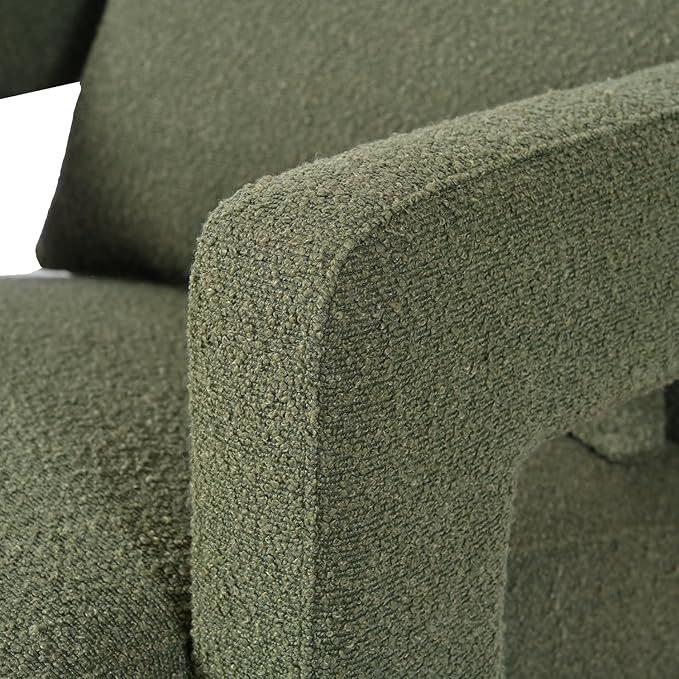 Modern Accent Chair with Sleek Right-Angle Armrests Armchair Single Sofa with Square Wooden Block Legs Ergonomic Lumbar Support Inclined Seat for Living Room (Green317)
