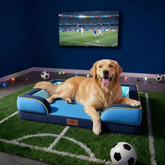 Comfort Expression Orthopedic Dog Bed for Large Dogs 36x27 Inch Waterproof Egg Crate Foam Large Pet Bed with Removable Bolsters Dog Couch with Washable Cover &amp Non-Slip Bottom New Jersey