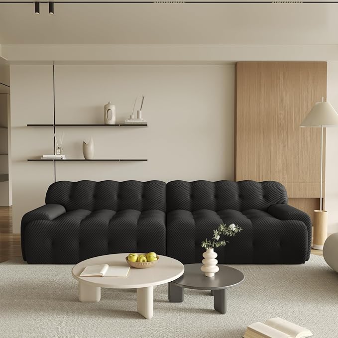 102.4inch Modular Sectional CouchOversized Loveseat Sofa 3D Mesh Fabric Comfy Cloud Sofa Couches Curved Couch for Living Room Office ApartmentNo Assembly Required (Black 102.4)