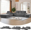 127 Modular L Shaped Sofa Couch Modern Comfy Corduroy Couch Convertible Sectional Sofa Set with 3 Ottomans Chaise Armrest Storage Cup Holder Home Sofa Living Room Free Combination (Grey)