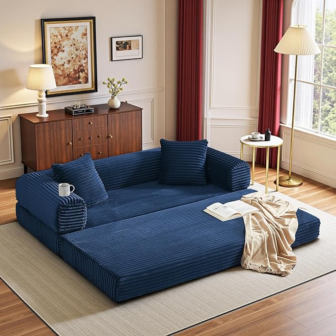 Boneless Couch Versatile Couches for Living Room No-Install Sofa Bed Corduroy Futon Soft Cloud Couch with Pillows for Bedroom Game Movie