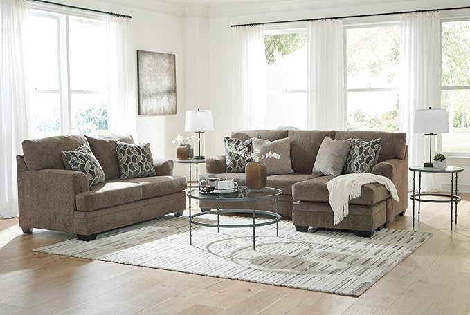 Signature Design by Ashley Stonemeade Casual Right-Arm Facing Sofa Chaise with 4 Toss Pillows Dark Brown