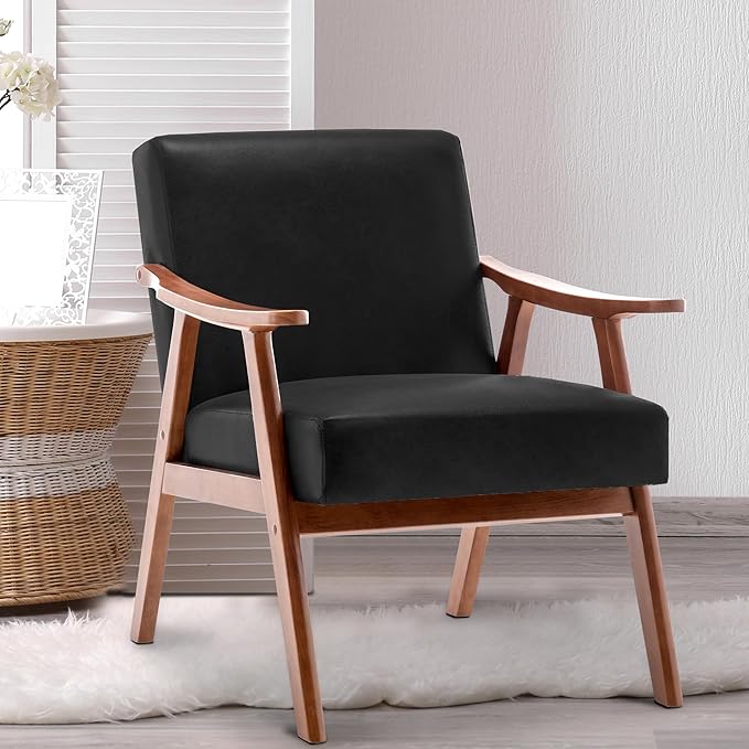 Mid-Century Modern Chair with Solid Wood Frame Extra-Thick Backrest Ideal for Living Room