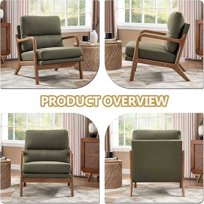 Bonzy Home Mid Century Modern Accent Chairs Set of 2 Solid Wood Frame Upholstered Lounge Armchairs with Supportive Cushions Living Room Conversation Chairs Green