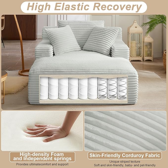 KEIKI 67 Oversized Chaise Lounge Chair Indoor Modern Corduroy Sleeper Sofa Bed with Deep Seat Comfort Boneless Cloud Couch Reading Chair for Home Office Break Area No Assembly Required
