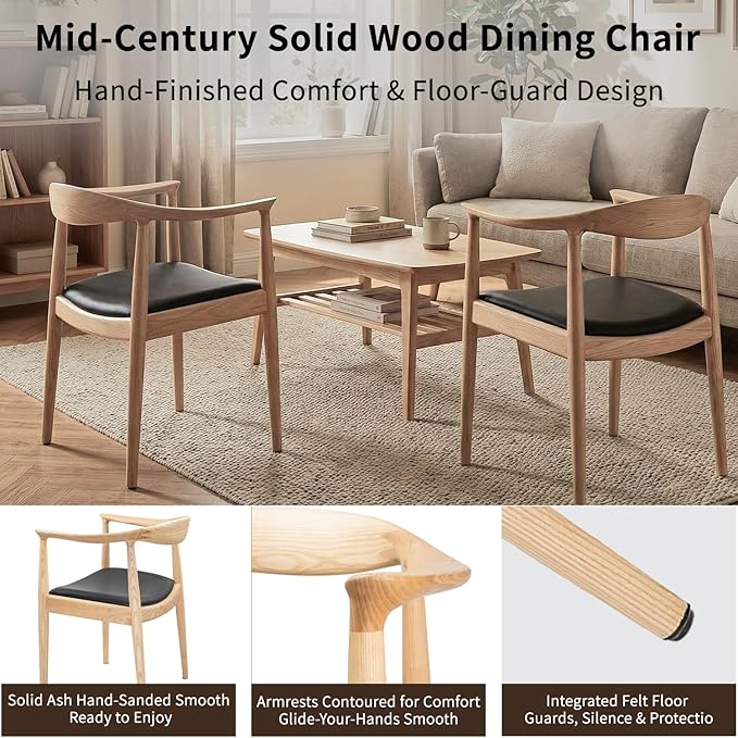 Polynices Kennedy Armchair Upholstered Dining Chair Presidential Mid-Century Modern Accent Chair in Natural Wood Color