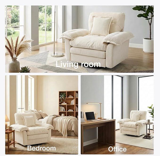 360° Swivel Accent Chair Oversized Plush Modern Chenille Armchair with Padded Seat &amp Back Comfy Spinning Chair for Living Room Bedroom Office (Beige)