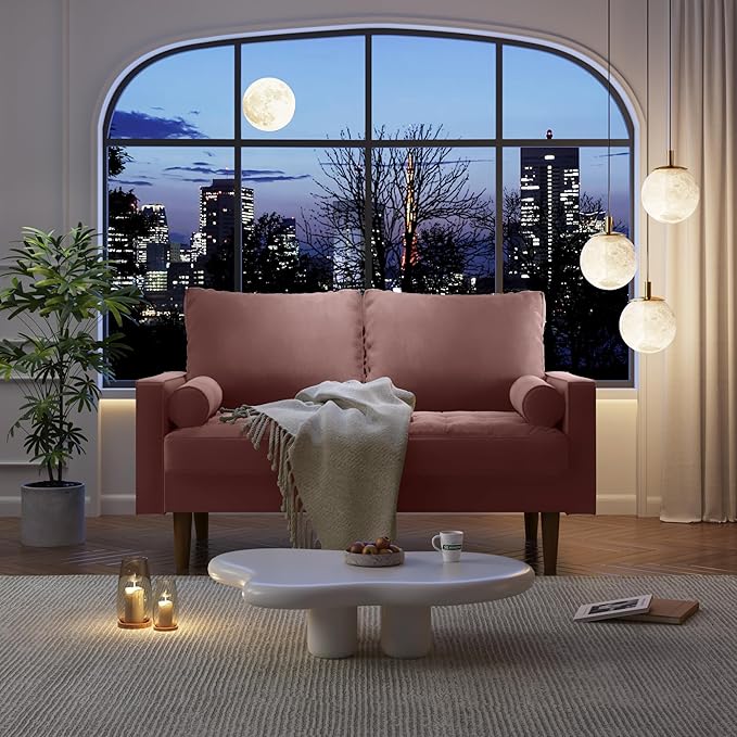 SILKIR Velvet Loveseat Sofa Love Seats Furniture for Small Spaces Mid-Century Modern Loveseats for Living Room Love Seat Couch 58 Inches Rose
