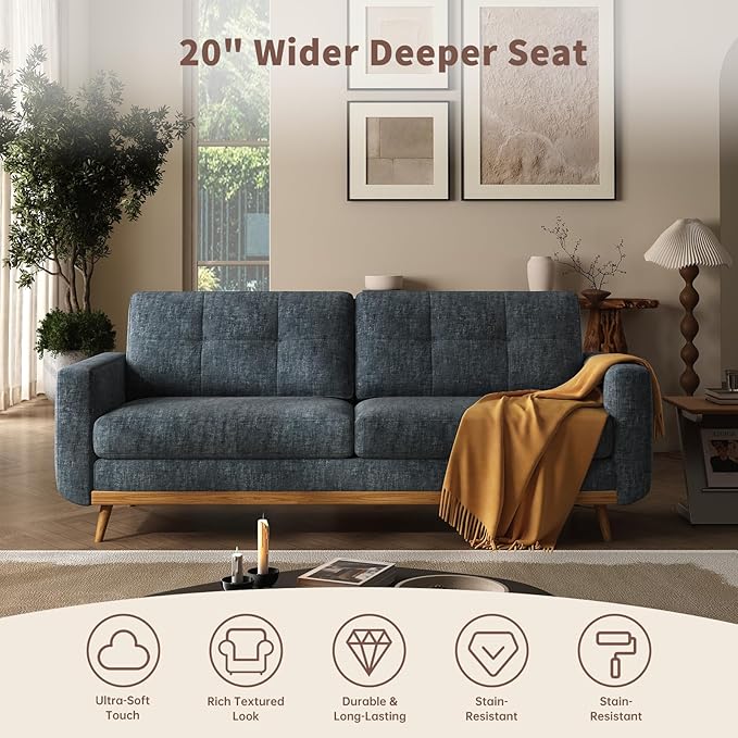 67.7” Loveseat Sofa Mid Century Modern Decor Love Seat Couches for Living Room Button Tufted Upholstered Small Couch for Bedroom Solid and Easy to Install Furniture (Blue Gray 67.7inch)