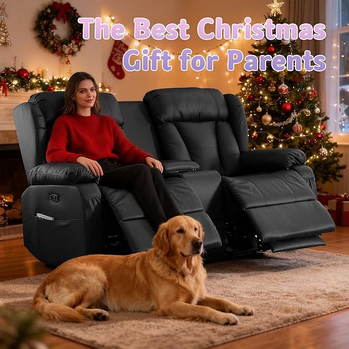 66 Power Loveseat Recliner Sofa with Console RV Reclining Couch with Cup Holders/LED Lights/USB and USB-C Wall Hugger Loveseat Recliners Home Theater Seating for Living Room (Black)