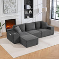 110Modular Sectional Sofa CouchesConvertible L-Shape Cloud Couch 3 Seat Oversized Chaise with OttomanCompressed FoamComfy BonelessSide PocketsCup Holders for Living RoomApartmentCorduroy Grey