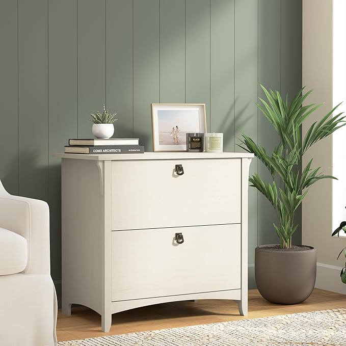 Bush Home Salinas 2 Drawer Lateral File Cabinet in Antique White Home Office Storage Solution Organizer with Drawers for Workspace Filing Unit