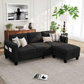 Sectional Sofa Couches for Living Room - 3-Seat Black-Velvet L-Shaped Modern Sofa Couch with Reversible Storage Ottoman &amp Storage Pockets for Living Room Apartment Studio or Small Space
