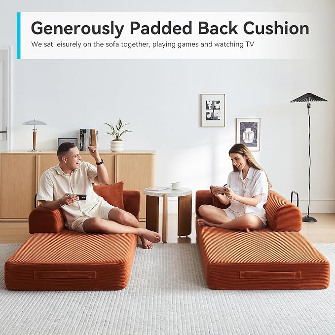 Convertible Sleeper Sofa with 2 Pillow Modern Corduroy Futon Bed Modular Sofa with Pull-Out Bed Love Seat Sleeper for Living Room Small Space Apartment Office