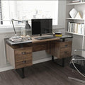 Computer Desk with Drawers 59 L Contemporary Home Office Laptop Desk with Floating Desktop and 4 Storage Drawers Vintage Study Gaming Table with Metal Frame Black &amp Walnut CTSZ20401WACM