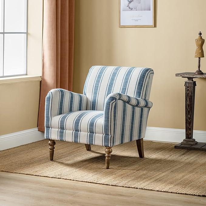 Upholstered Accent Chair with Arms and Wooden Legs Modern Comfy Armchair Reading Chair for Living Room Bedroom