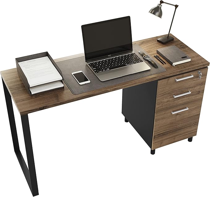 Modern Design Milano Office Computer Desk with 3 Locking Drawers 48 Inch Walnut and Black Industrial Wood Desk with Filing Drawer and Storage by Crafts and Comfort